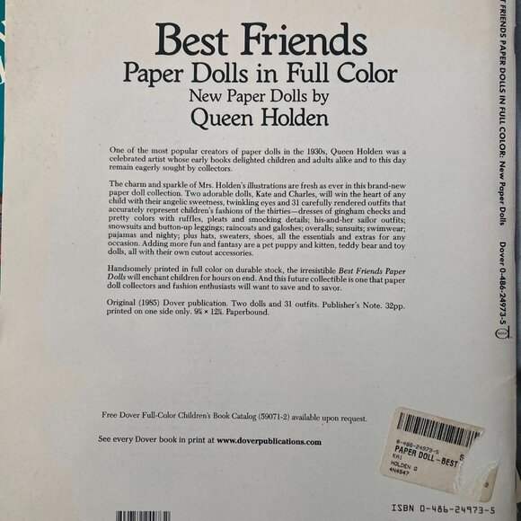 1985 BEST FRIENDS Paper Dolls in Full Color New Paper Dolls by Queen Holden - Picture 4 of 4